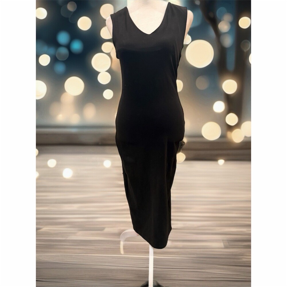 ASOS Dress Womens US 6 Black Sleeveless Bodycon Midi V-Neck Stretch